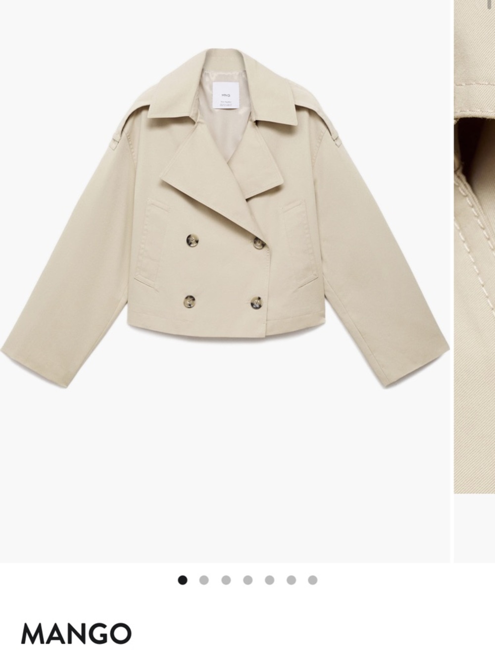 Mango Beige Double-Breasted Cropped Trench Coat
